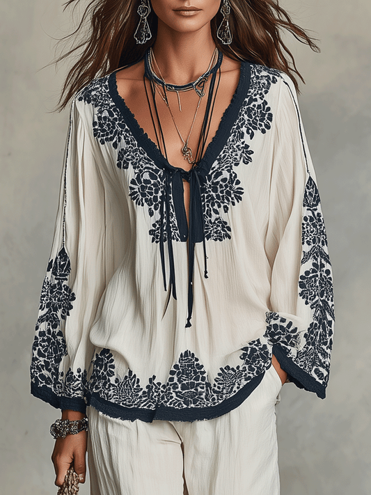 Relaxed Bohemian Inspired Floral Trim Resort Set