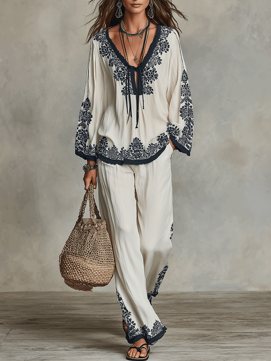 Relaxed Bohemian Inspired Floral Trim Resort Set