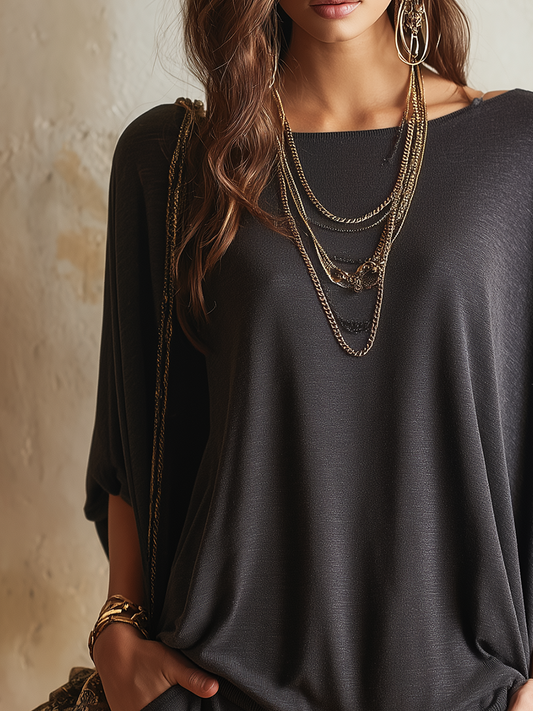 Casual And Comfortable Batwing Sleeve Knitted Top