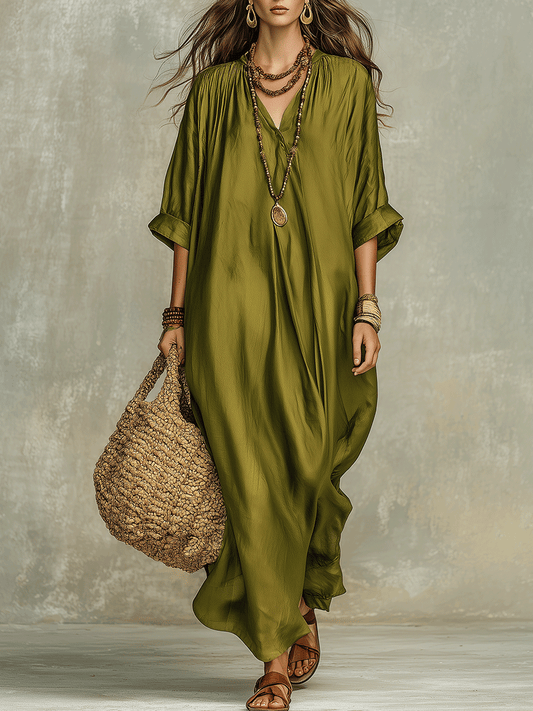 Olive Green Relaxed Bohemian Maxi Dress