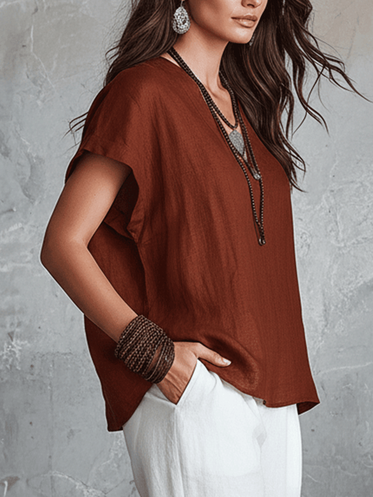 Airy Linen Short-Sleeve Top For Modern Bohemian Style