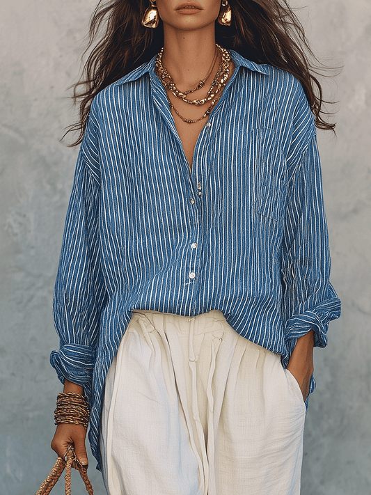 Bohemian Blue Stripe Airy Shirt