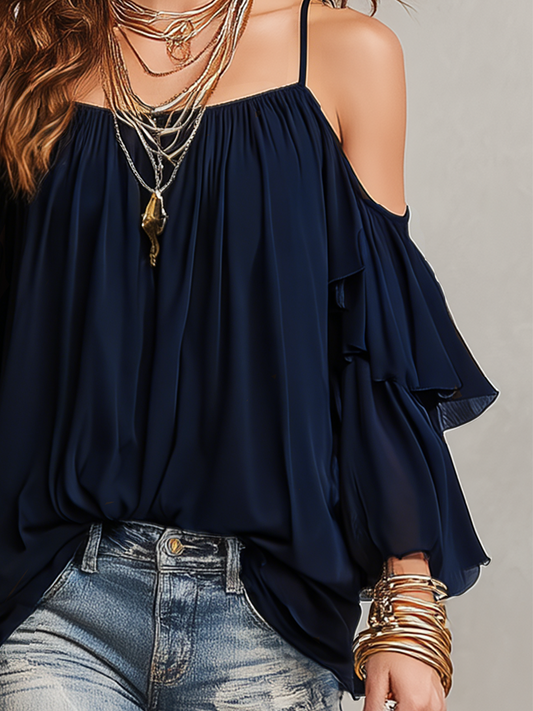 Refined Cold-Shoulder Tiered Blouse