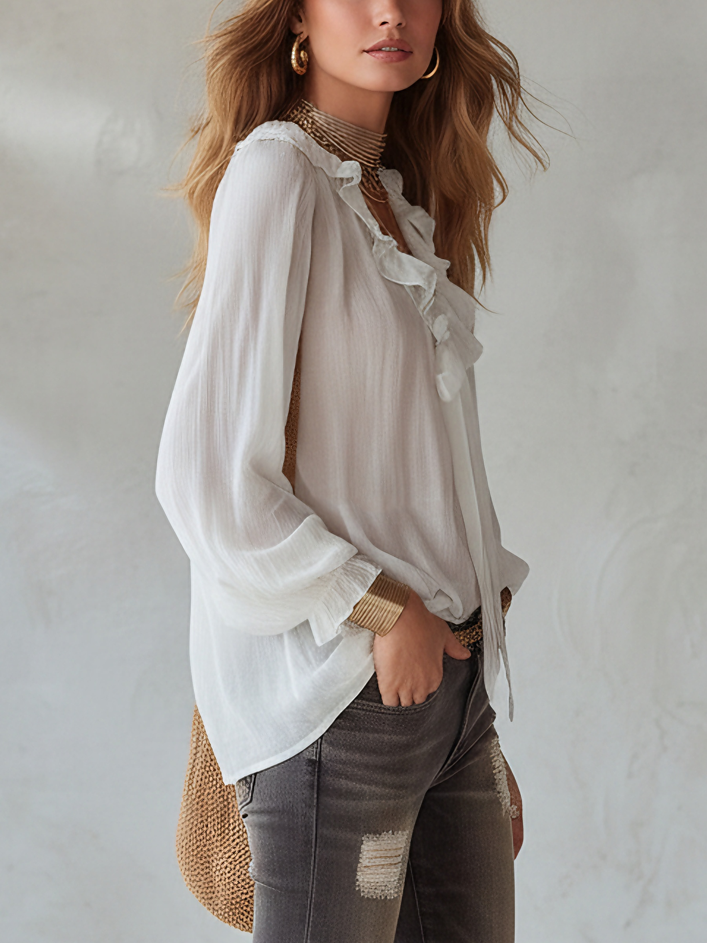 Ethereal Ruffled Chiffon Blouse