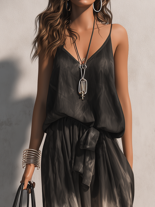 Dramatic Ombre Cami Tie-Waist Wide-Leg Maxi Dress